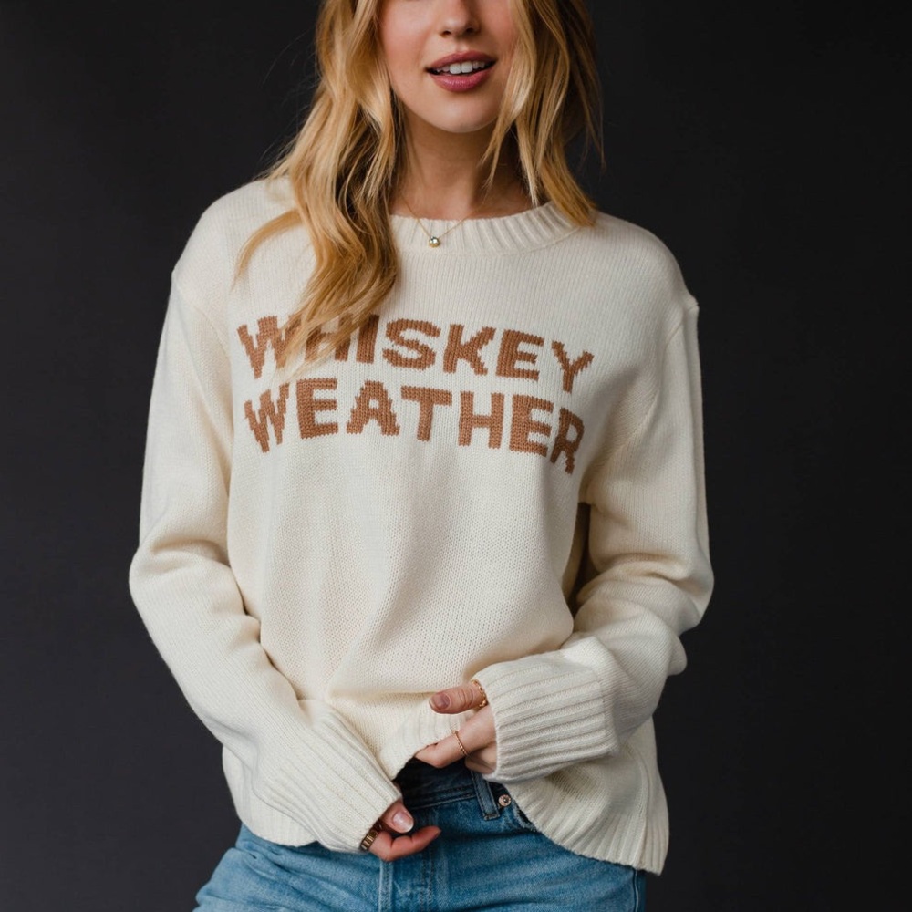 Panache Cream Crewneck Sweater with Whiskey Script - Picture 2 of 3